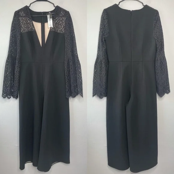 BCBGMAXAZRIA Black V-Neck Bell Sleeve Jumpsuit - Picture 1 of 10